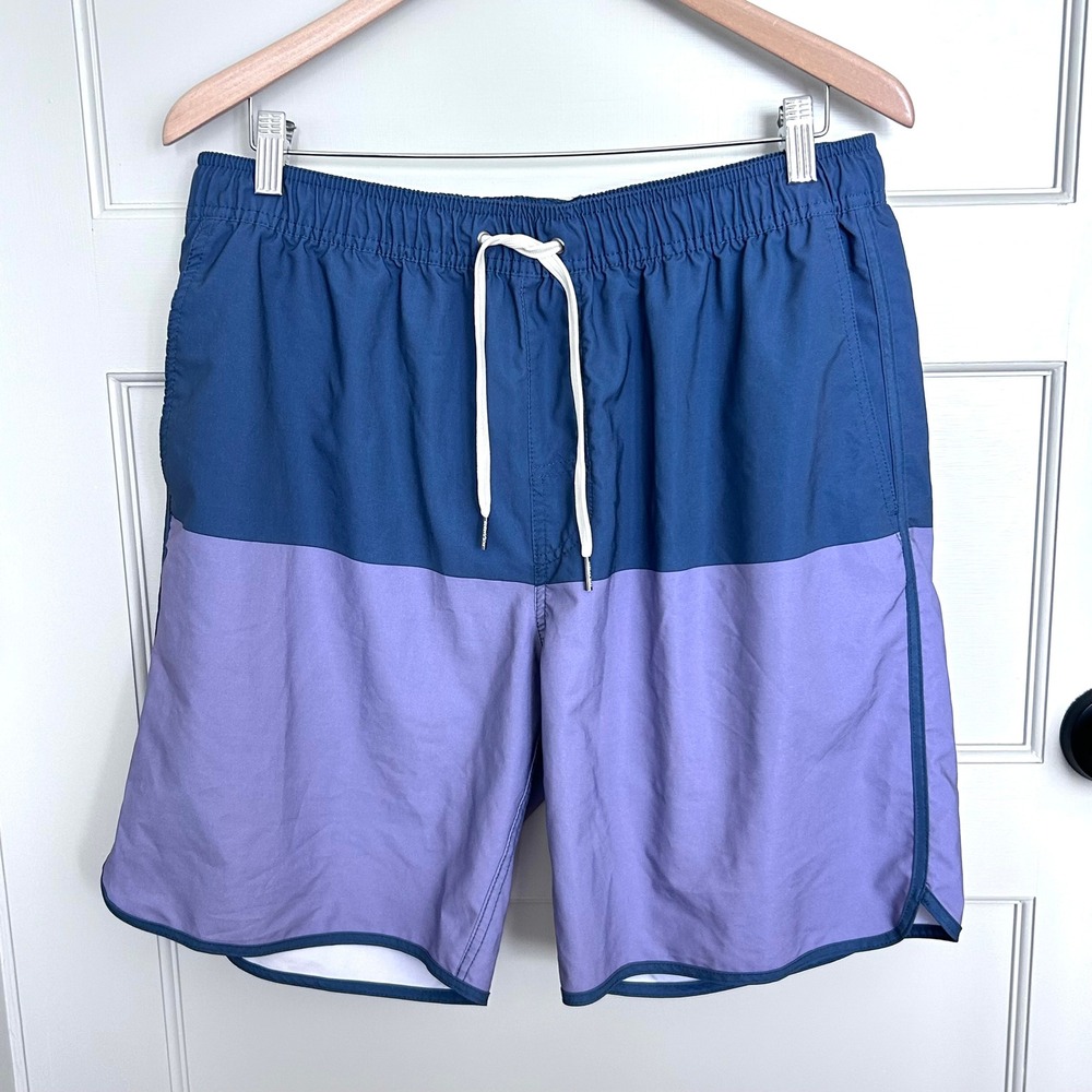 Fair Harbor The Anchor Swim Shorts Blue Purple Colorblock Mens XL 8 Inch Inseam